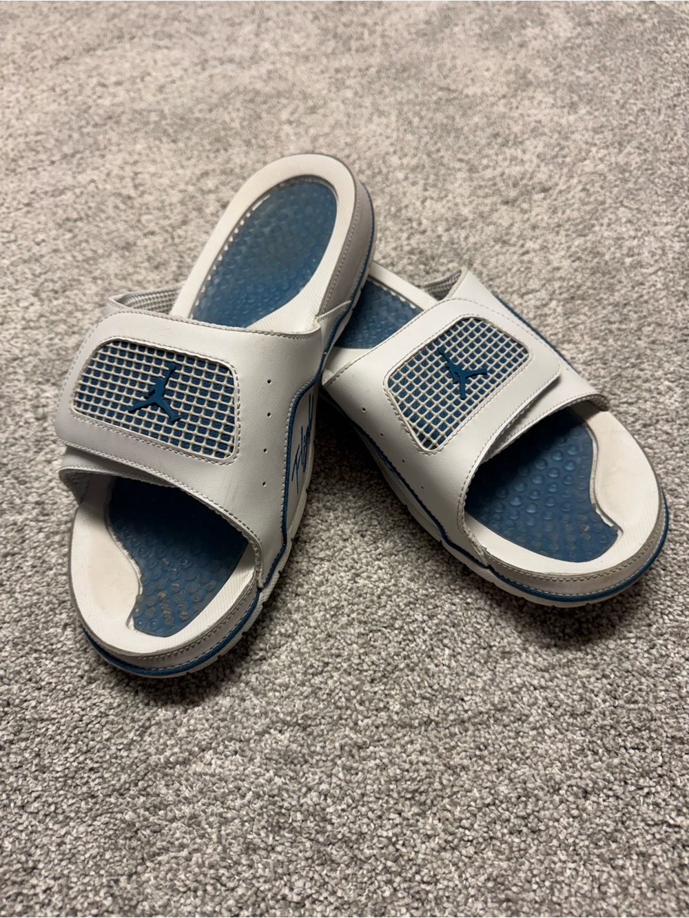 Jordan White and Blue Adjustable Slide Sandals